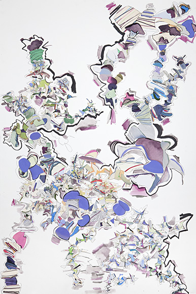 © 2025 Selena Beaudry. All rights reserved.  - Apes Grape, 60”x 40” — Cut paper, gouache, acrylic, water color, pencil, and marker on paper, 2011