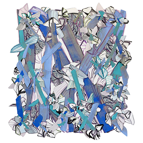 © 2025 Selena Beaudry. All rights reserved.  - She took a deep breath, 64in  x 60in  — cut paper, linen, fabric, gouache, acrylic + marker on paper