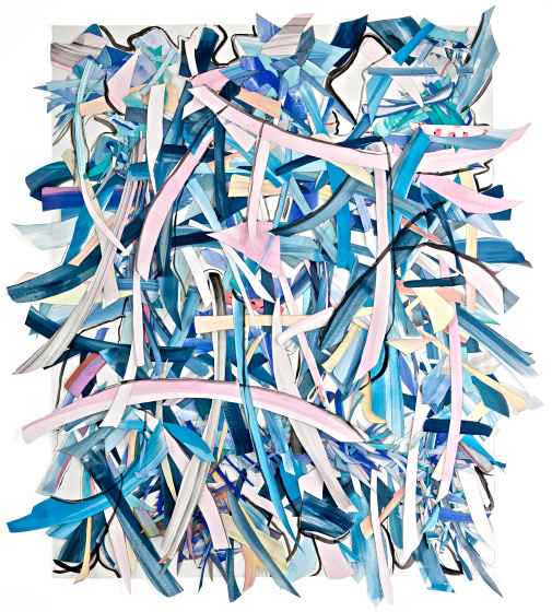 © 2025 Selena Beaudry. All rights reserved.  - Marred with Pink, 75in  x 62.5in  framed — Cut paper, Gouache, Acrylic and Marker on paper, 2015