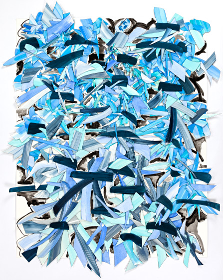 © 2025 Selena Beaudry. All rights reserved.  - Study in Blue, 75in  x 62.5in  framed — Cut paper, Gouache, Acrylic and Marker on paper, 2015