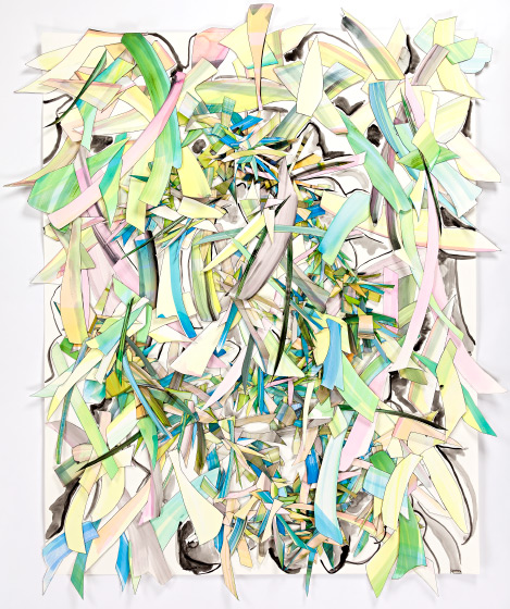 © 2025 Selena Beaudry. All rights reserved.  - Wisps, 75in  x 62.5in  framed — Cut paper, Gouache, Acrylic and Marker on paper, 2015