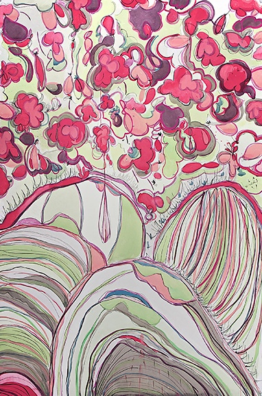© 2024 Selena Beaudry. All rights reserved.  - Floral Rain, 60in  x 40in  — Gouache, watercolor, and pencil on paper, 2008 