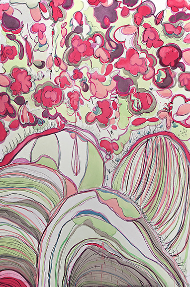© 2025 Selena Beaudry. All rights reserved.  - Floral Rain, 60in  x 40in  — Gouache, watercolor, and pencil on paper, 2008 