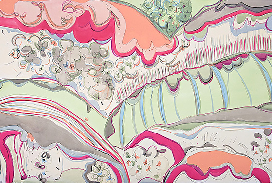 © 2025 Selena Beaudry. All rights reserved.  - Nora Plays with Nats, 40in  x 60in  — Gouache, watercolor, and pencil on paper, 2008