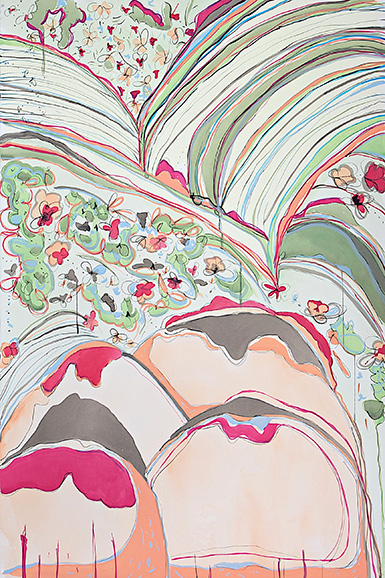 © 2025 Selena Beaudry. All rights reserved.  - The drips delighted her, 60in  x 40in  — Gouache, watercolor, and pencil on paper, 2008