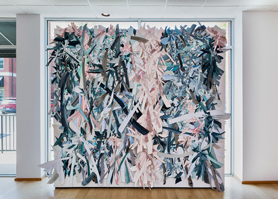 © 2025 Selena Beaudry. All rights reserved.  - A Garden Muffle #1,  — cut paper, gouache, acrylic, marker + linen on paper wall installation, 2018