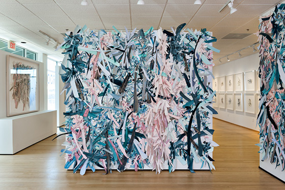 © 2025 Selena Beaudry. All rights reserved.  - A Garden Muffle #2,  — cut paper, gouache, acrylic, marker + linen on paper wall installation, 2018