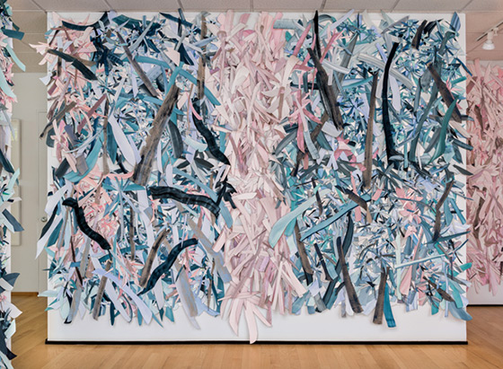 © 2025 Selena Beaudry. All rights reserved.  - A Garden Muffle #3,  — cut paper, gouache, acrylic, marker + linen on paper wall installation, 2018