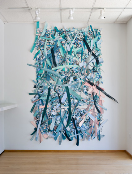 © 2025 Selena Beaudry. All rights reserved.  - A Garden Muffle #7,  — cut paper, gouache, acrylic, marker + linen on paper wall installation, 2018