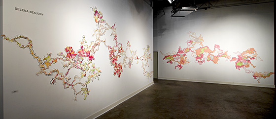 © 2025 Selena Beaudry. All rights reserved.  - Kickshaw 1 and 2, Dimensions Variable — Mixed media on wall, 2009