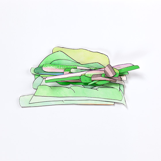© 2025 Selena Beaudry. All rights reserved.  - horizon, 31in  x 31in  framed — cut paper, gouache, acrylic, pencil + marker, 2013